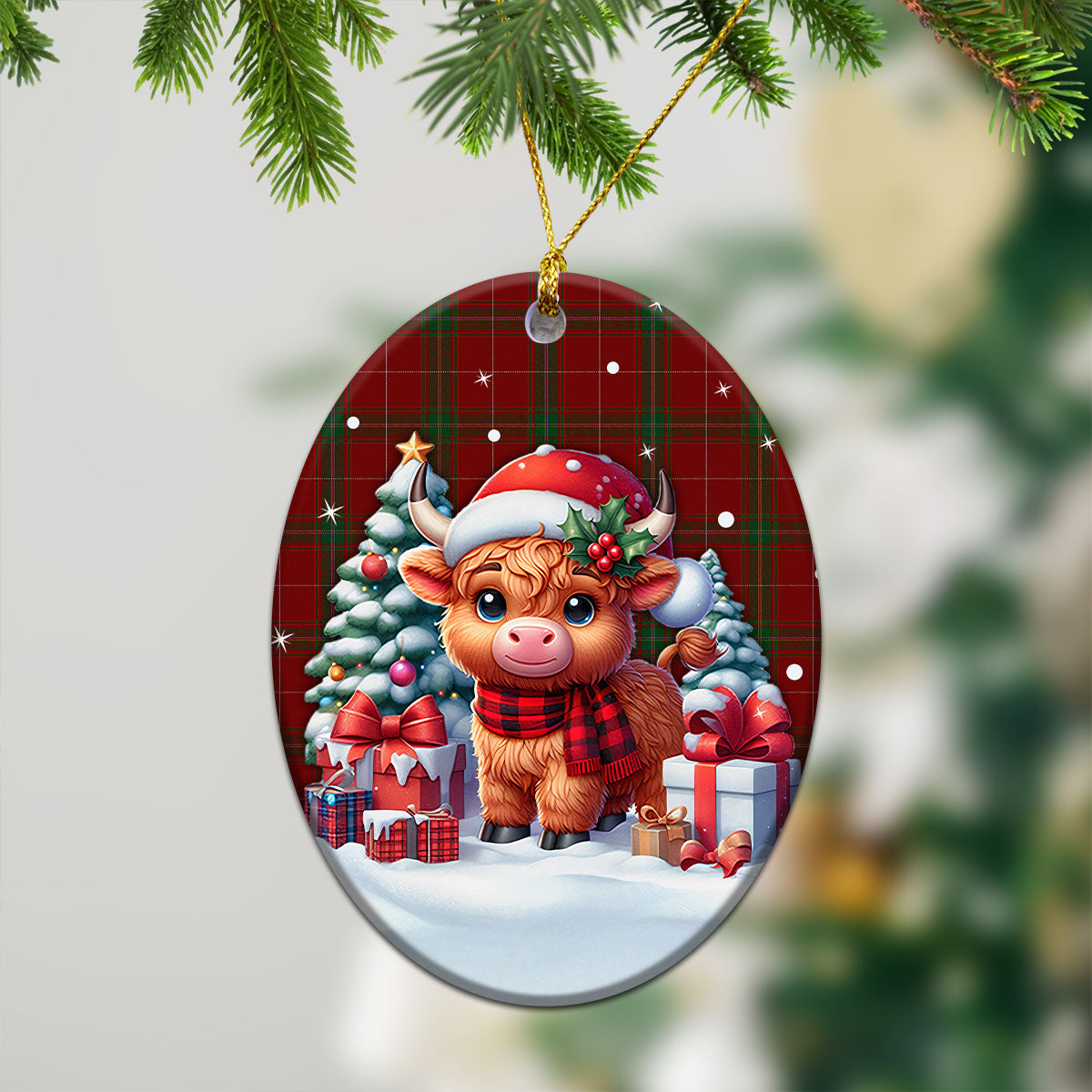 Carruthers Tartan Christmas Ceramic Ornament - Highland Cow Winter Style