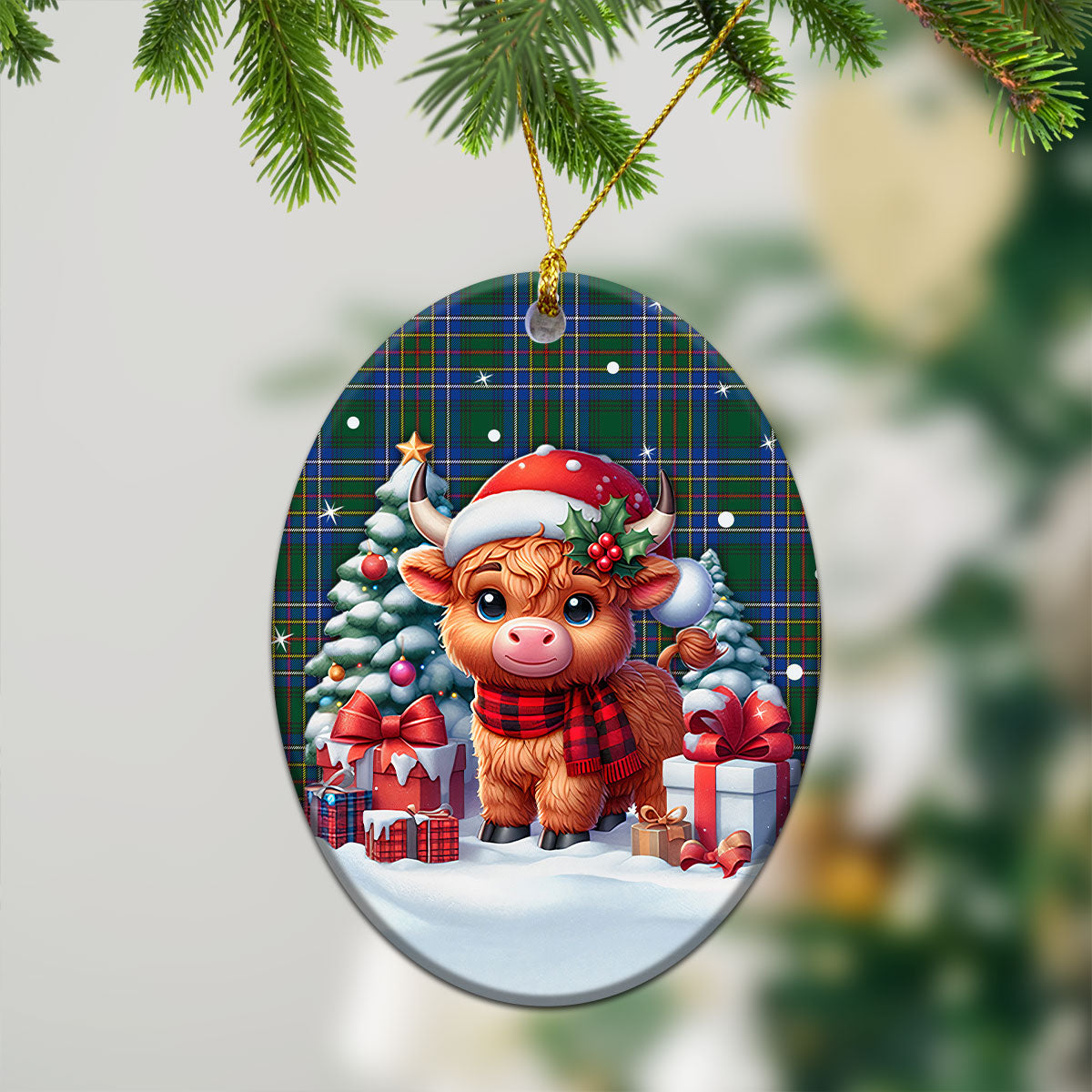 Cockburn Ancient Tartan Christmas Ceramic Ornament - Highland Cow Winter Style