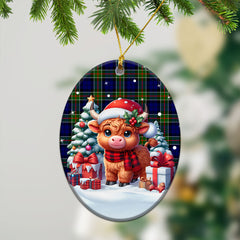 Colquhoun Modern Tartan Christmas Ceramic Ornament - Highland Cow Winter Style