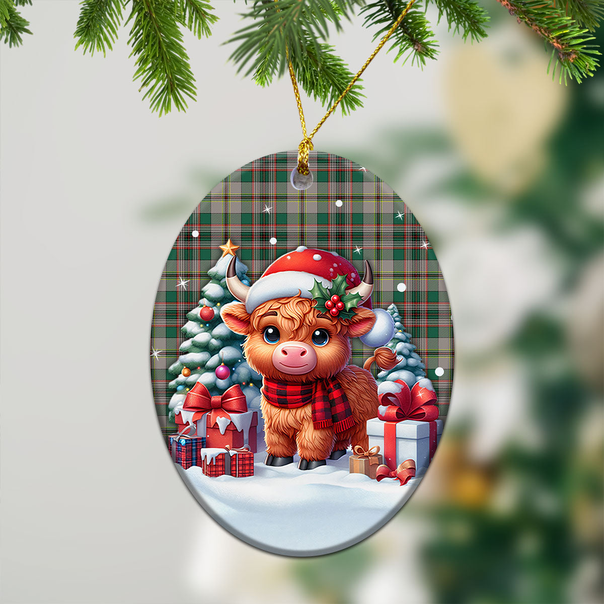 Craig Ancient Tartan Christmas Ceramic Ornament - Highland Cow Winter Style