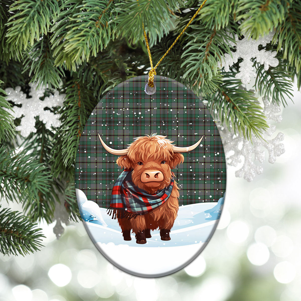 Craig Tartan Christmas Ceramic Ornament - Highland Cows Snow Style