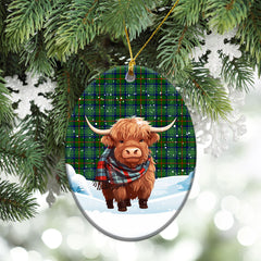 Cranstoun Tartan Christmas Ceramic Ornament - Highland Cows Snow Style