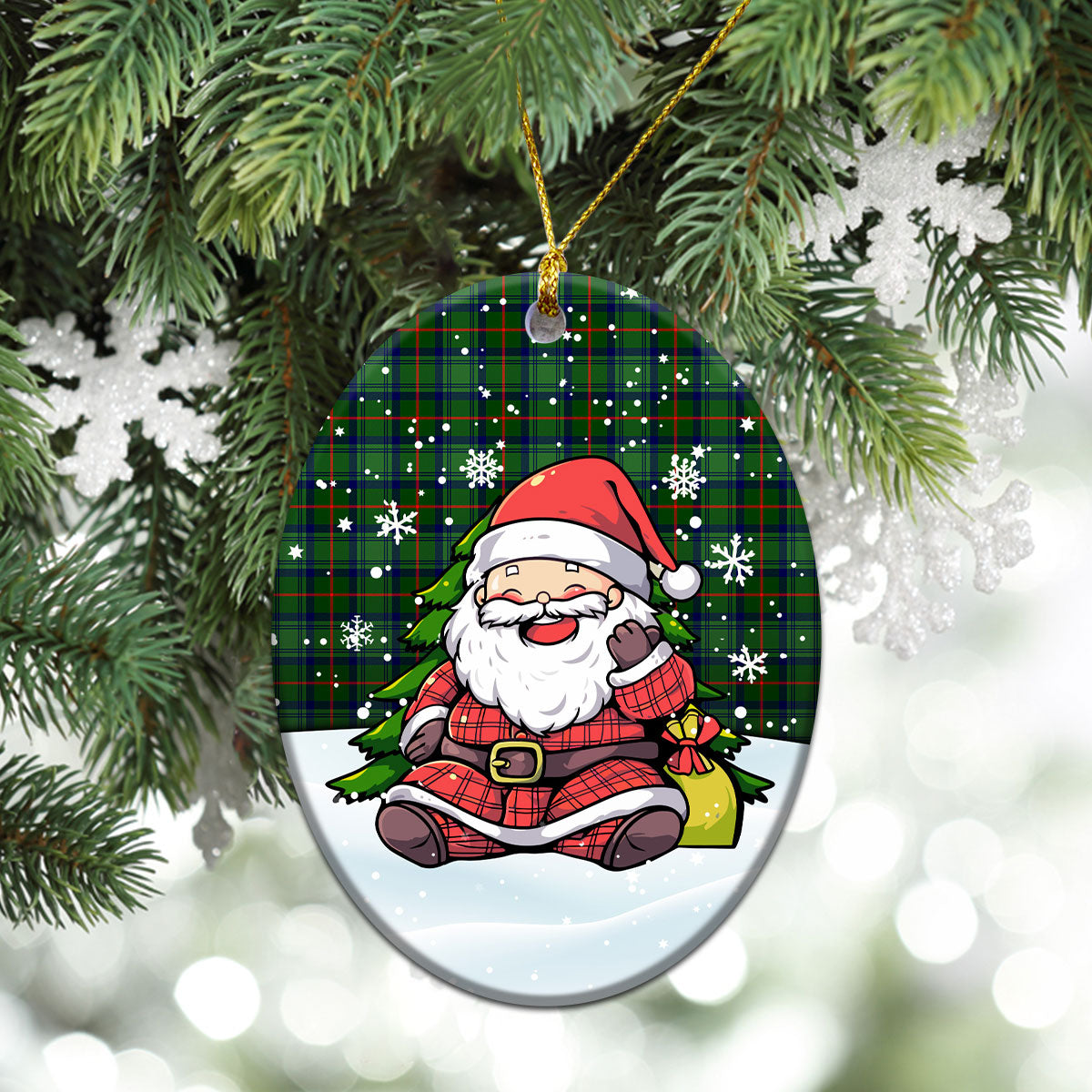 Cranstoun Tartan Christmas Ceramic Ornament - Scottish Santa Style