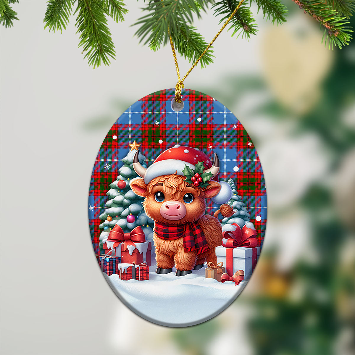 Crichton Tartan Christmas Ceramic Ornament - Highland Cow Winter Style