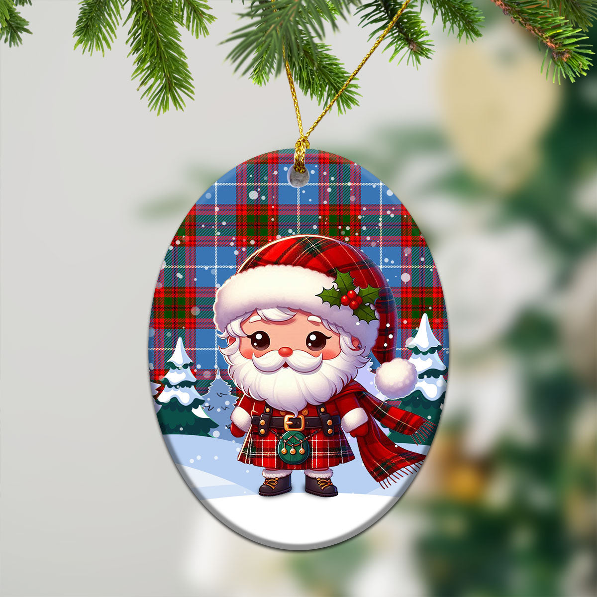 Crichton Tartan Christmas Ceramic Ornament - Santa Claus In Kilt Style