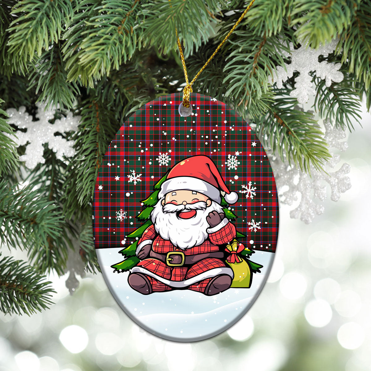 Cumming Hunting Modern Tartan Christmas Ceramic Ornament - Scottish Santa Style