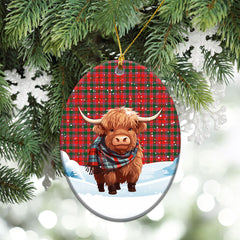 Dalziel Modern Tartan Christmas Ceramic Ornament - Highland Cows Snow Style