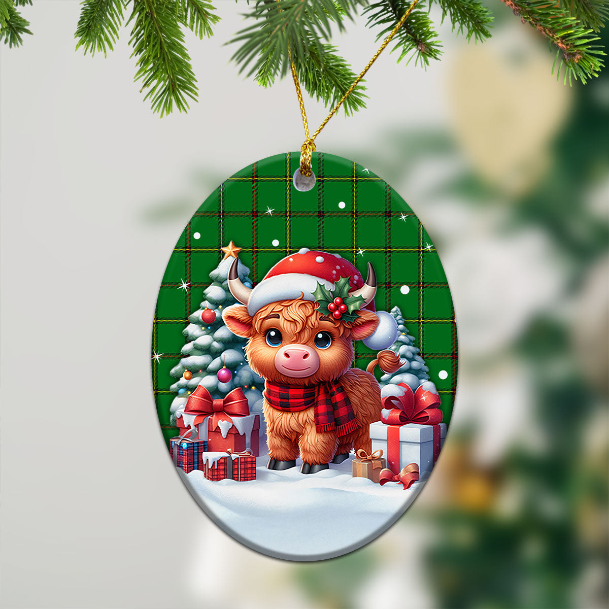 Don Tartan Christmas Ceramic Ornament - Highland Cow Winter Style