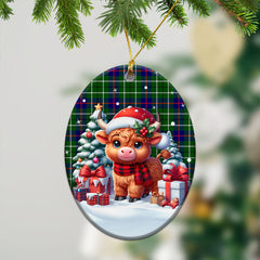 Duncan Modern Tartan Christmas Ceramic Ornament - Highland Cow Winter Style