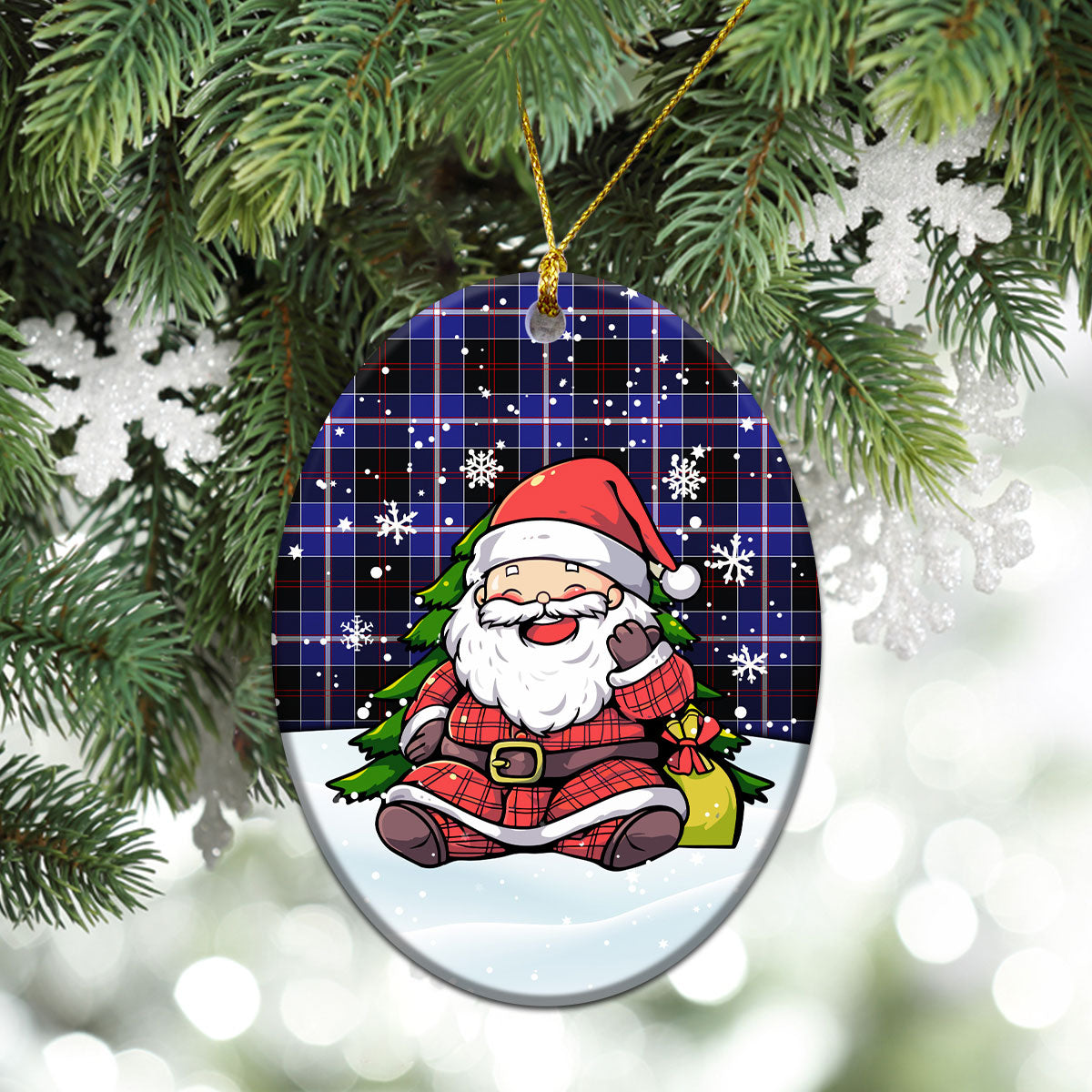 Dunlop Modern Tartan Christmas Ceramic Ornament - Scottish Santa Style