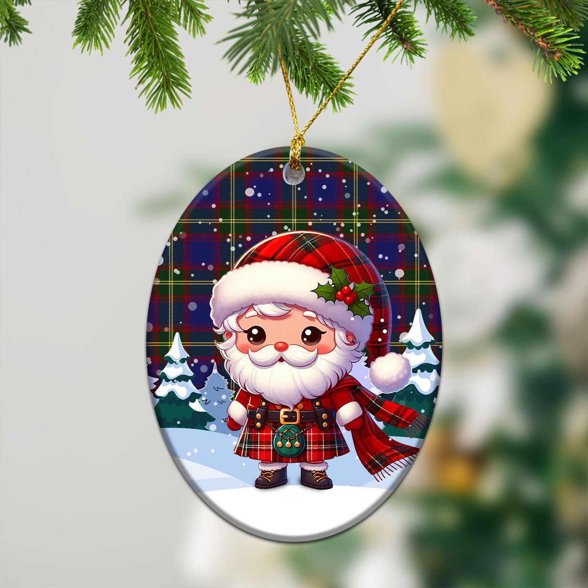 Durie Tartan Christmas Ceramic Ornament - Santa Claus In Kilt Style