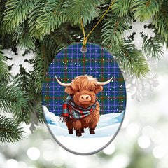 Edmonstone Tartan Christmas Ceramic Ornament - Highland Cows Snow Style