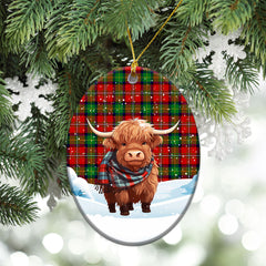 Fullarton Tartan Christmas Ceramic Ornament - Highland Cows Snow Style