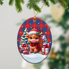 Galloway Red Tartan Christmas Ceramic Ornament - Highland Cow Winter Style