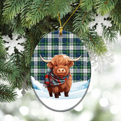 Gordon Dress Ancient Tartan Christmas Ceramic Ornament - Highland Cows Snow Style