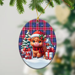 Graham of Menteith Red Tartan Christmas Ceramic Ornament - Highland Cow Winter Style