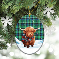 Graham of Montrose Ancient Tartan Christmas Ceramic Ornament - Highland Cows Snow Style