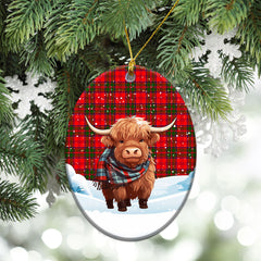 Grant Modern Tartan Christmas Ceramic Ornament - Highland Cows Snow Style