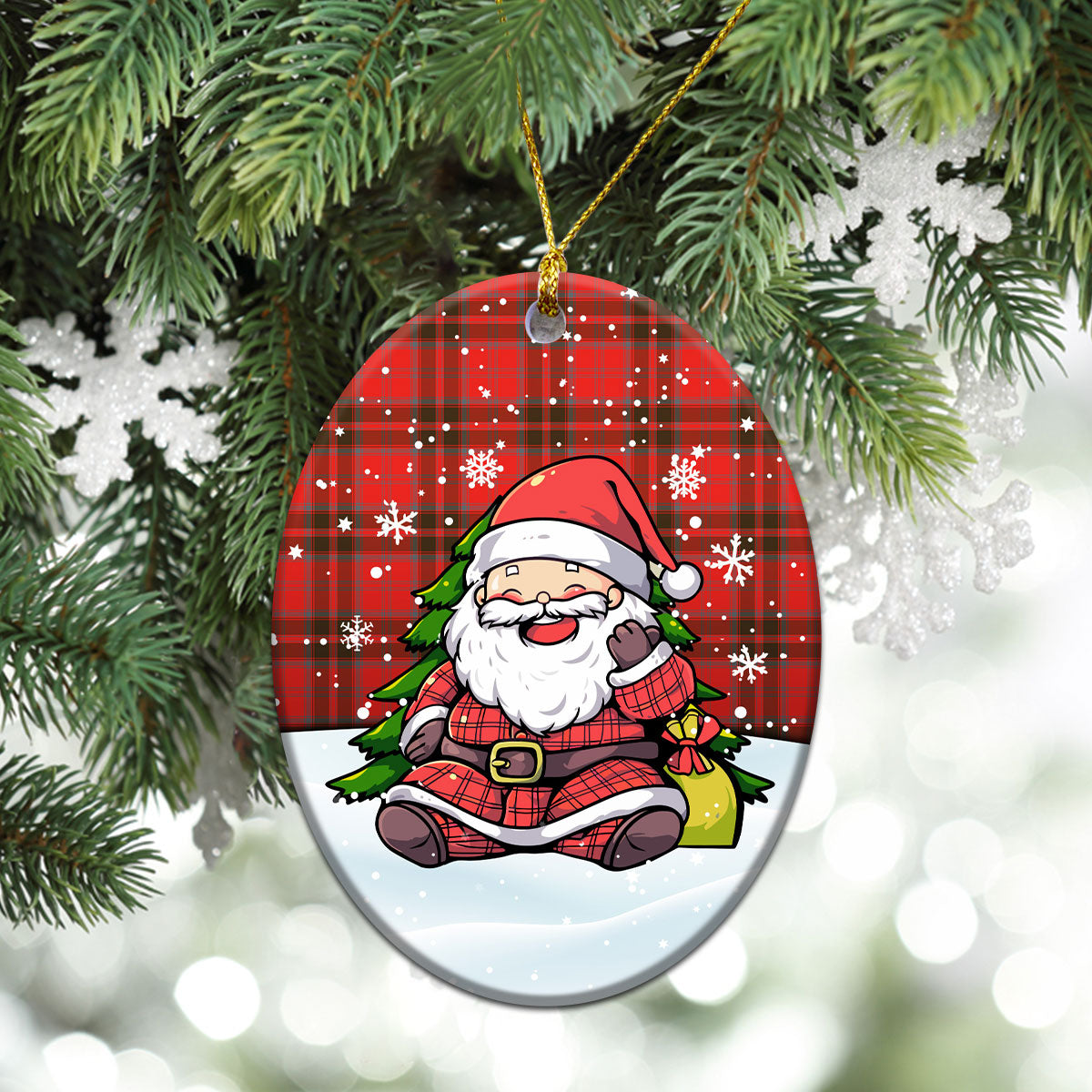 Grant Weathered Tartan Christmas Ceramic Ornament - Scottish Santa Style