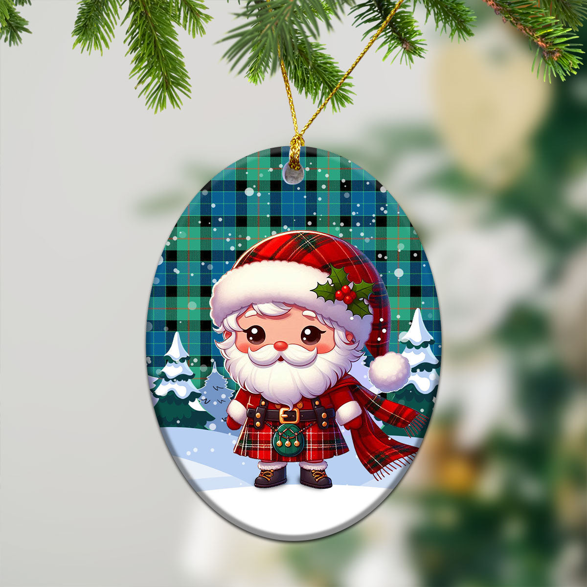 Gunn Ancient Tartan Christmas Ceramic Ornament - Santa Claus In Kilt Style