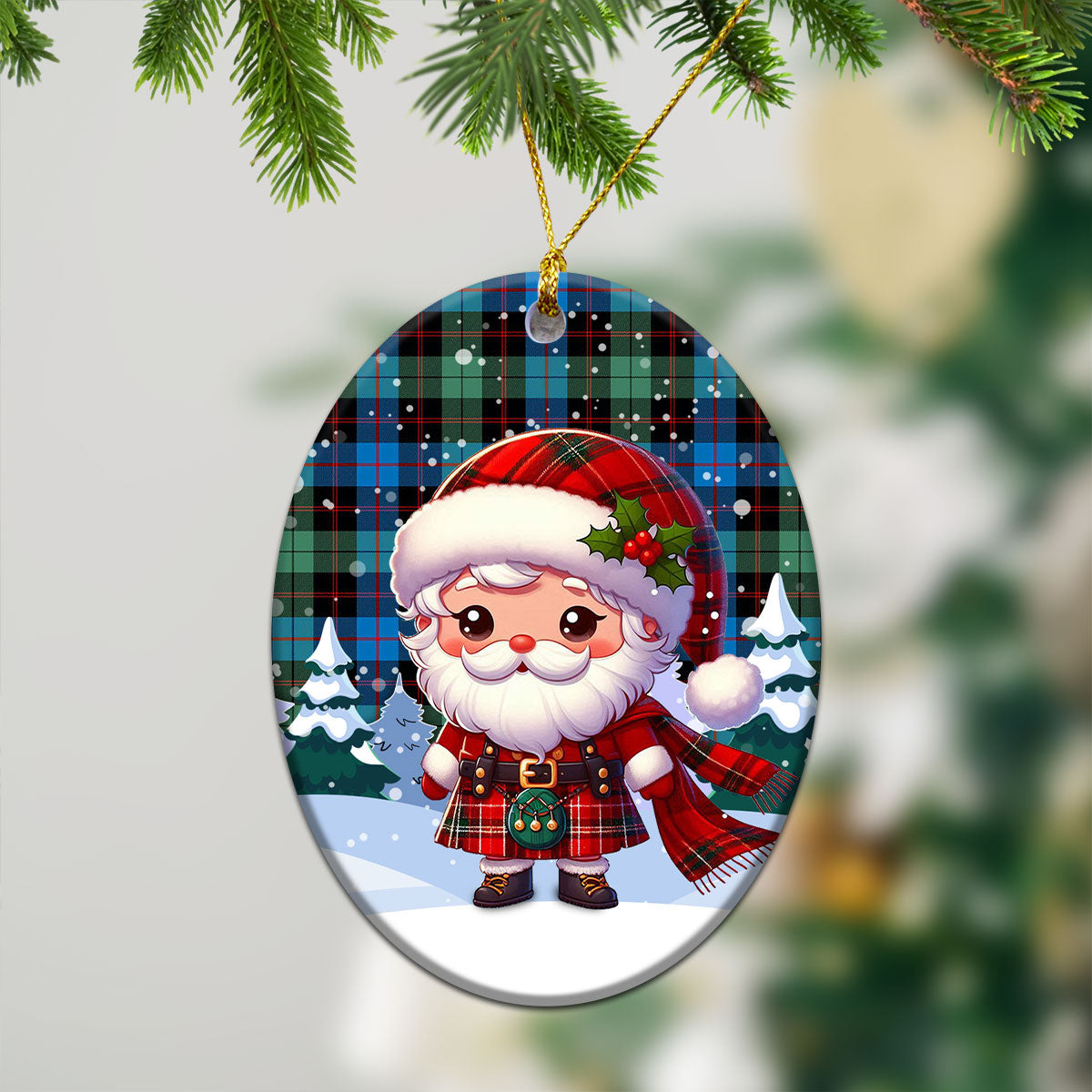 Guthrie Ancient Tartan Christmas Ceramic Ornament - Santa Claus In Kilt Style