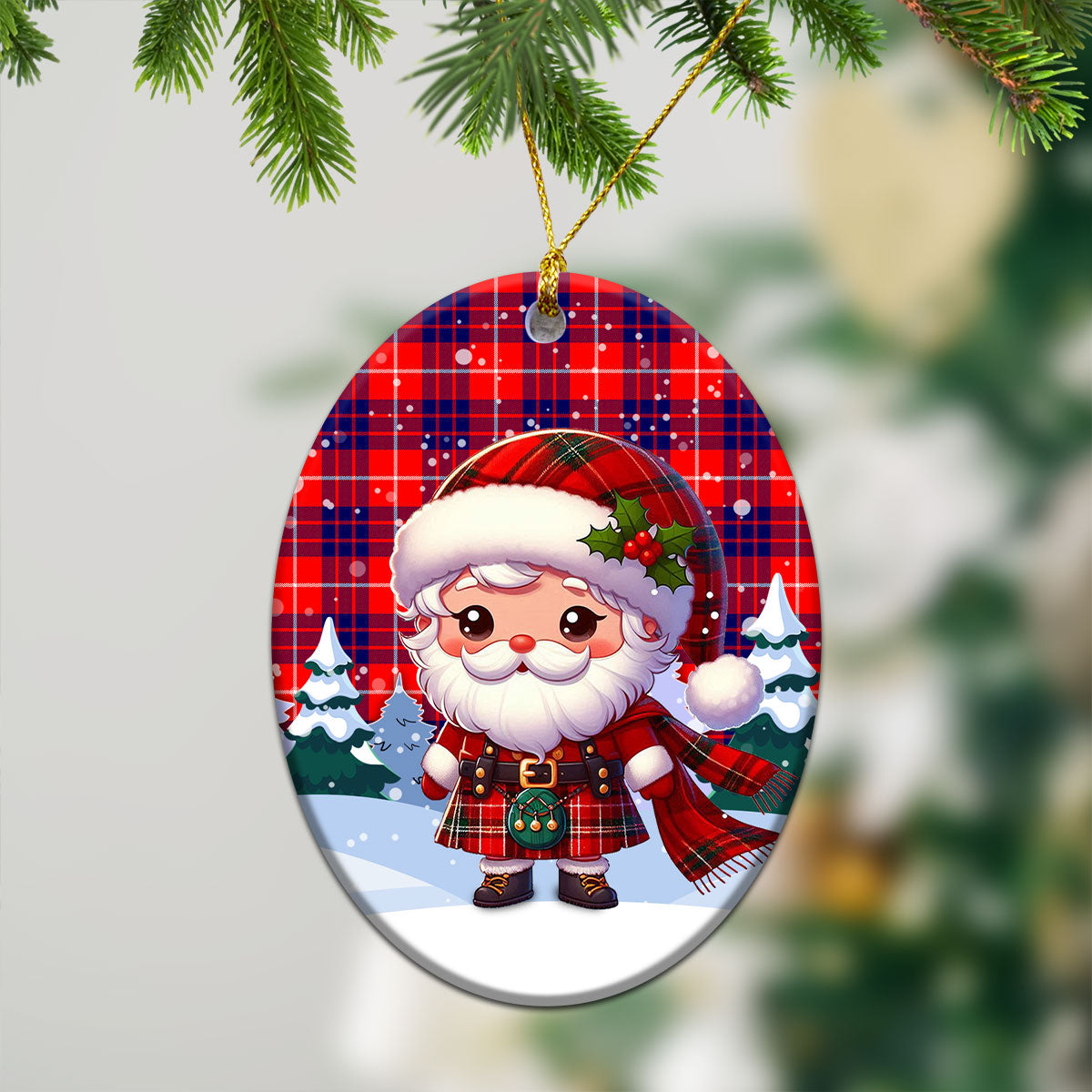 Hamilton Modern Tartan Christmas Ceramic Ornament - Santa Claus In Kilt Style