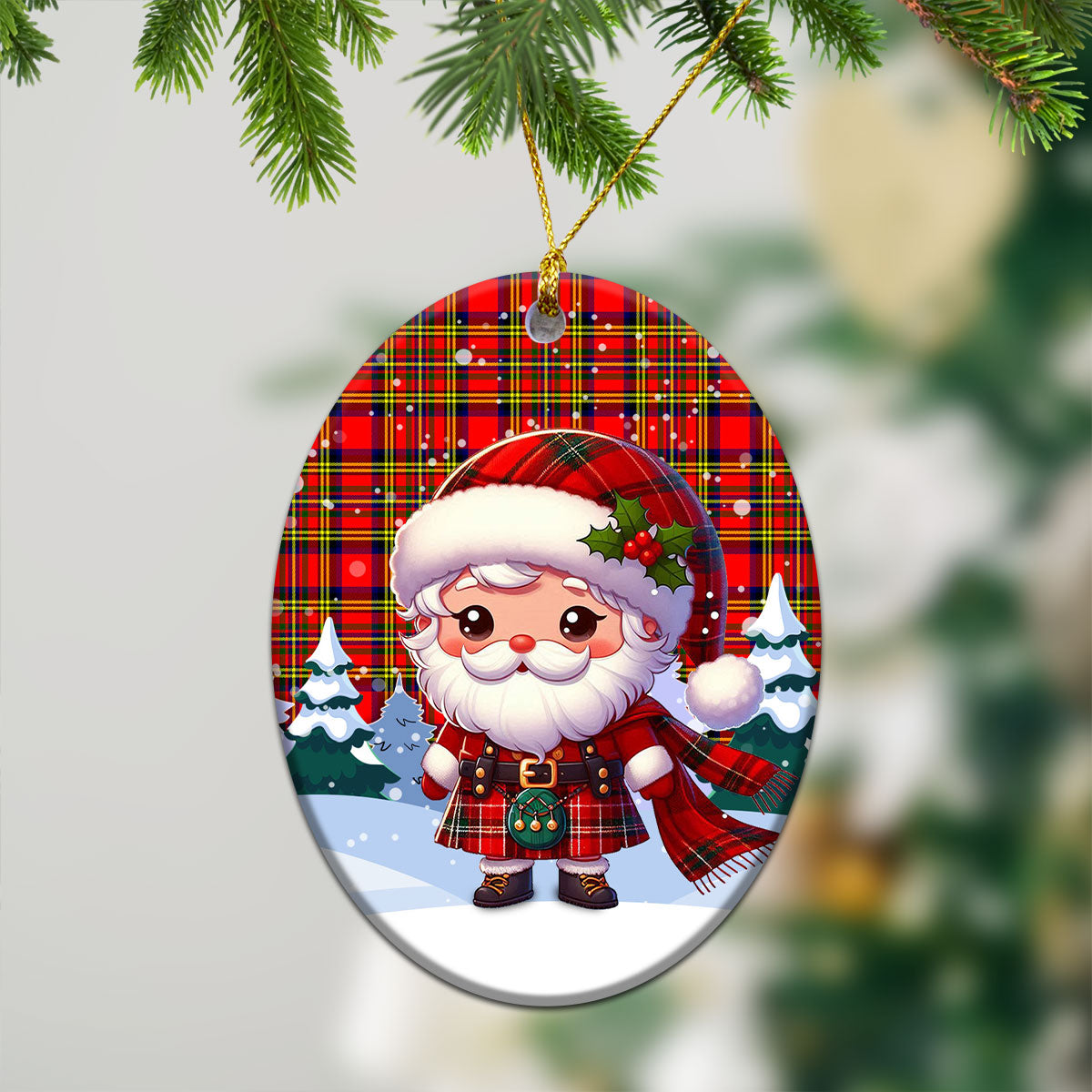 Hepburn Tartan Christmas Ceramic Ornament - Santa Claus In Kilt Style