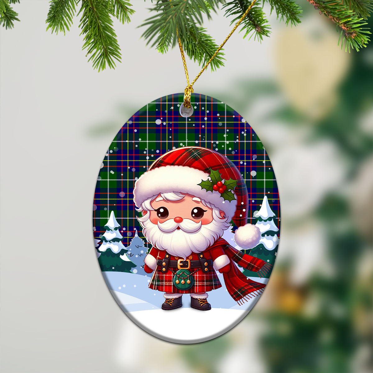 Inglis Modern Tartan Christmas Ceramic Ornament - Santa Claus In Kilt Style