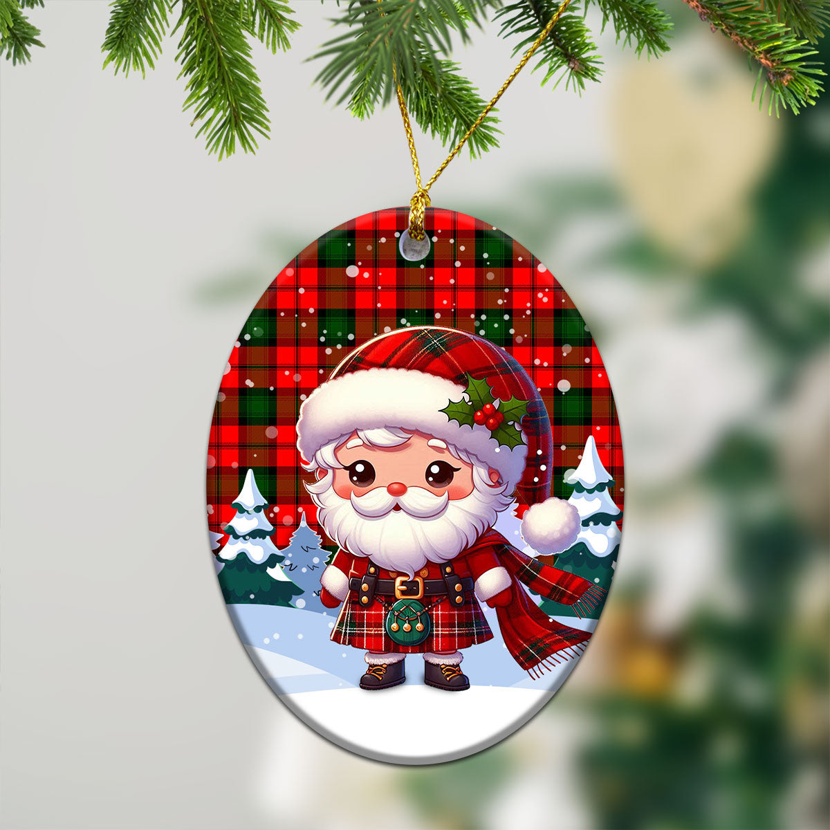 Kerr Modern Tartan Christmas Ceramic Ornament - Santa Claus In Kilt Style