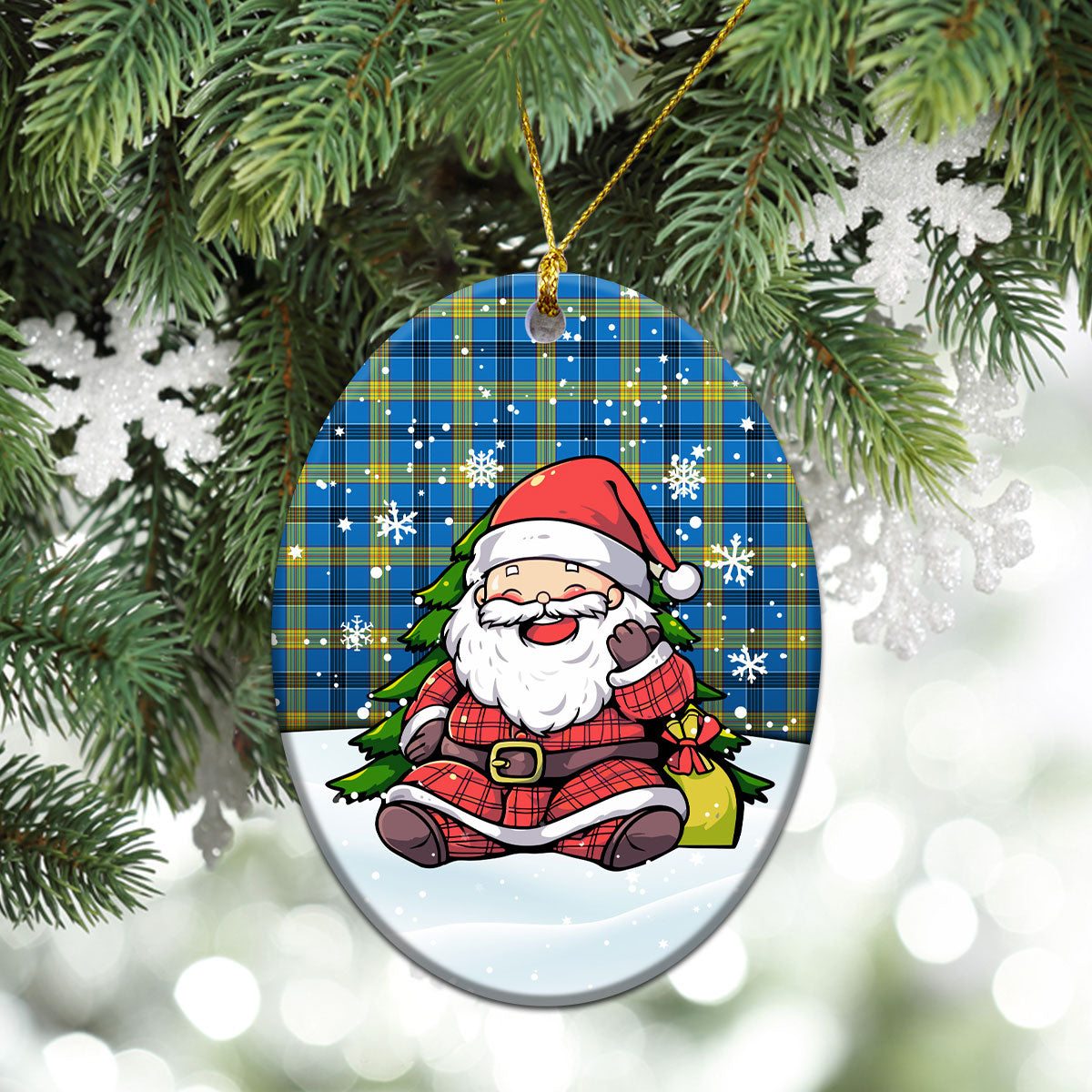 Laing Tartan Christmas Ceramic Ornament - Scottish Santa Style