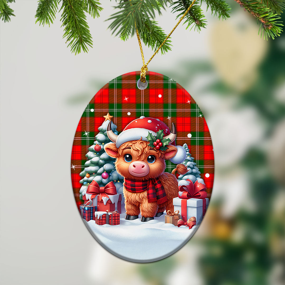 Lennox (Lennox Kincaid) Tartan Christmas Ceramic Ornament - Highland Cow Winter Style