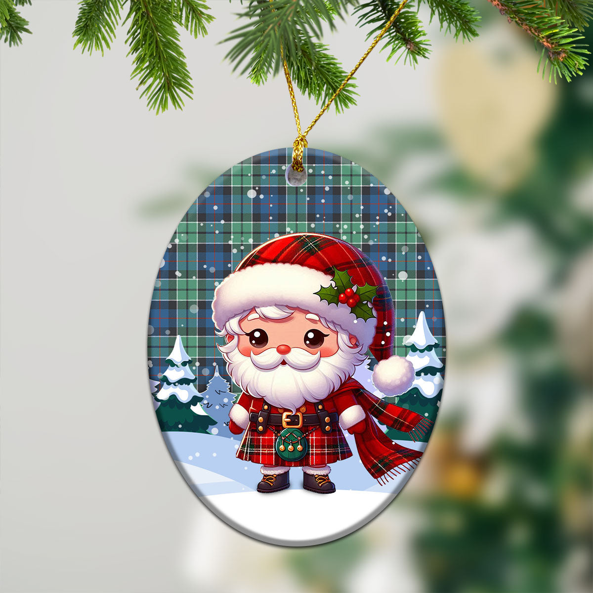 Leslie Hunting Ancient Tartan Christmas Ceramic Ornament - Santa Claus In Kilt Style