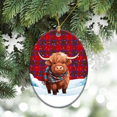 Leslie Modern Tartan Christmas Ceramic Ornament - Highland Cows Snow Style