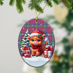 Lindsay Ancient Tartan Christmas Ceramic Ornament - Highland Cow Winter Style