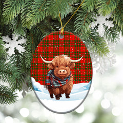 Livingstone Tartan Christmas Ceramic Ornament - Highland Cows Snow Style