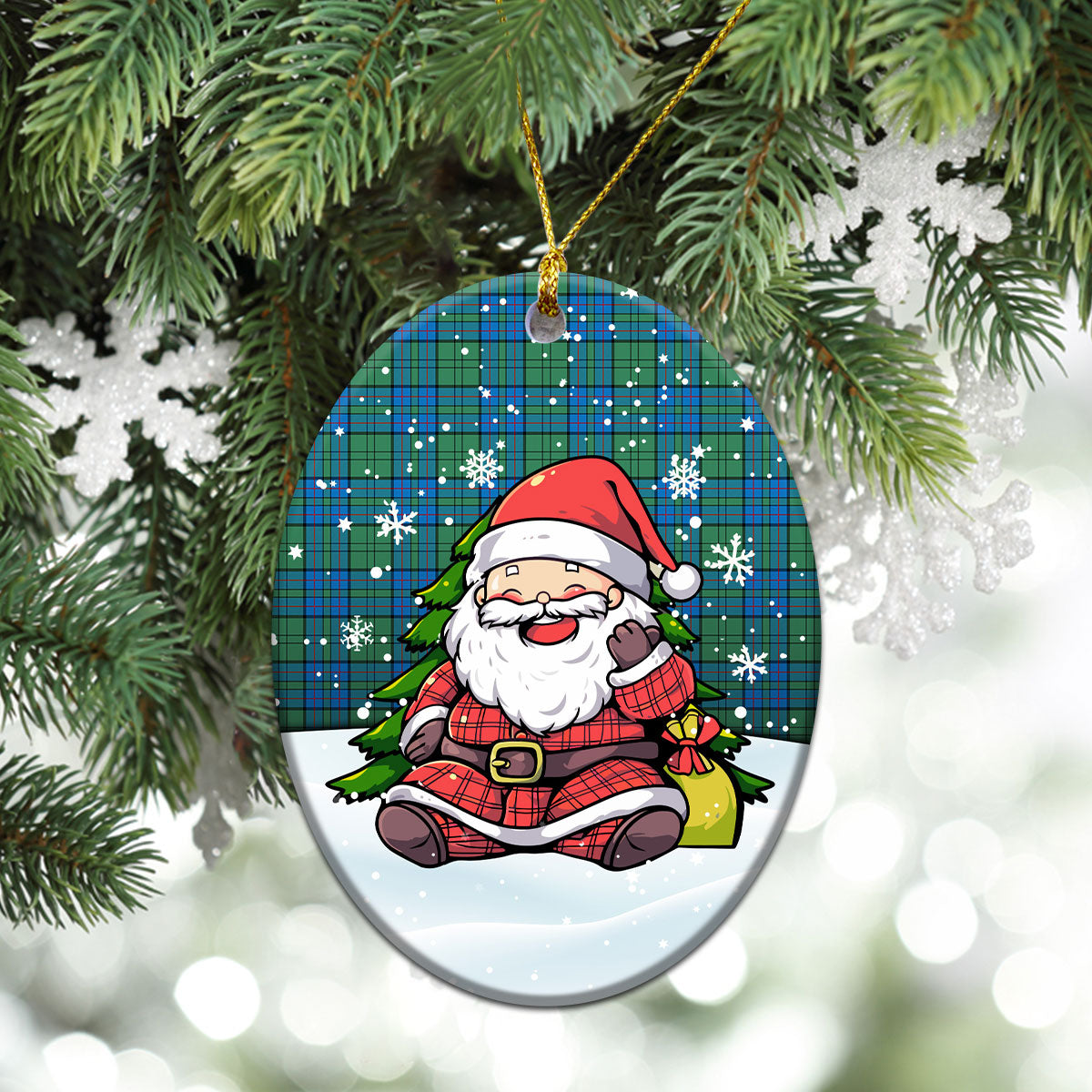 Lockhart Tartan Christmas Ceramic Ornament - Scottish Santa Style