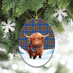 MacBeth Ancient Tartan Christmas Ceramic Ornament - Highland Cows Snow Style