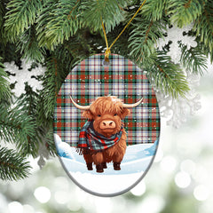 MacDuff Dress Ancient Tartan Christmas Ceramic Ornament - Highland Cows Snow Style