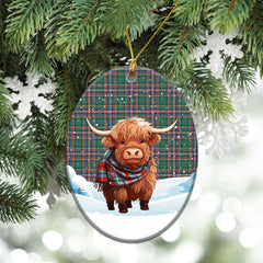 MacFarlane Hunting Ancient Tartan Christmas Ceramic Ornament - Highland Cows Snow Style