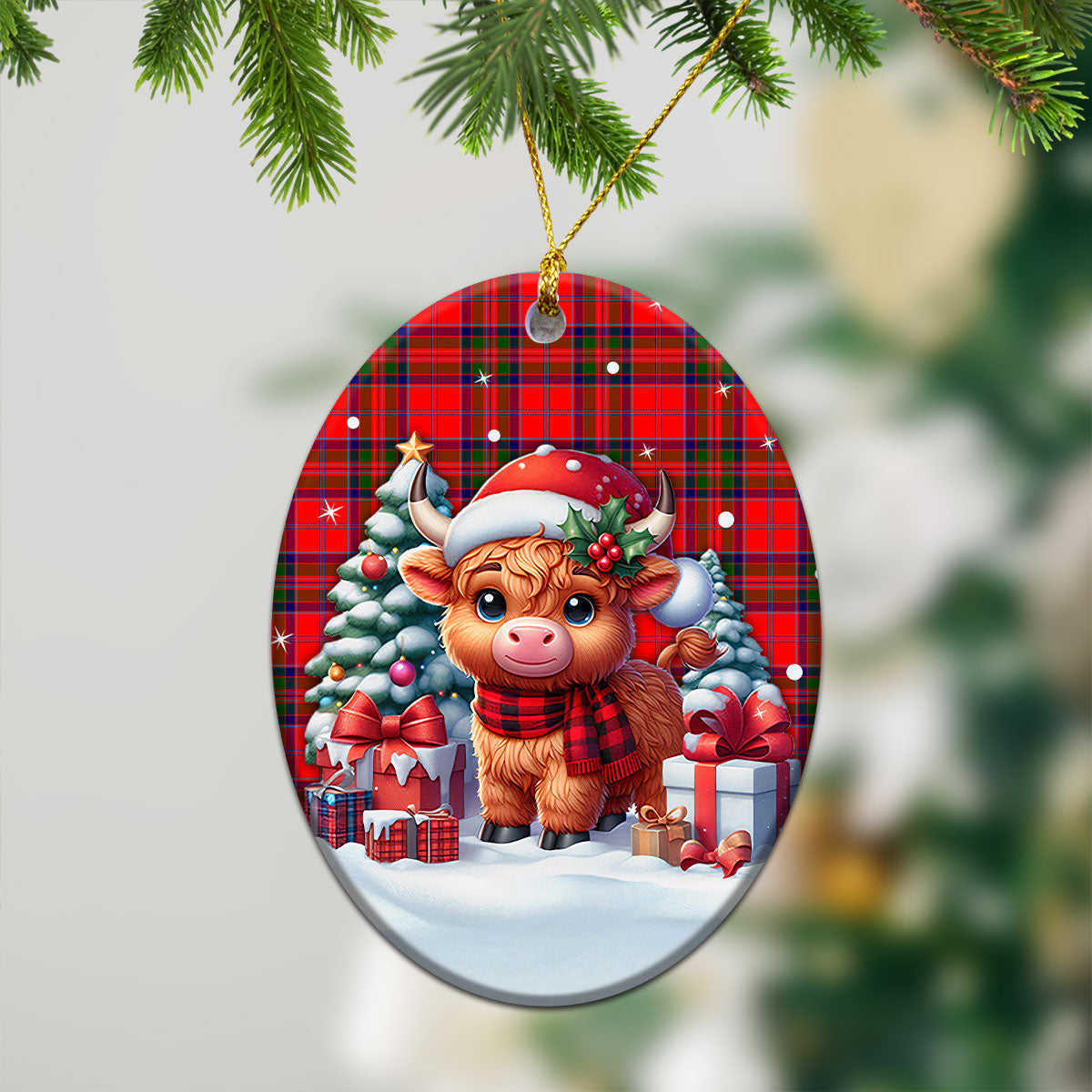 MacGillivray Modern Tartan Christmas Ceramic Ornament - Highland Cow Winter Style