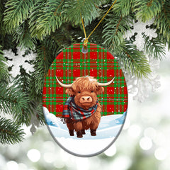 MacGregor Modern Tartan Christmas Ceramic Ornament - Highland Cows Snow Style