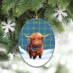 MacIntyre Hunting Ancient Tartan Christmas Ceramic Ornament - Highland Cows Snow Style