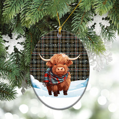 MacKenzie Weathered Tartan Christmas Ceramic Ornament - Highland Cows Snow Style