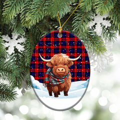 MacLachlan Modern Tartan Christmas Ceramic Ornament - Highland Cows Snow Style