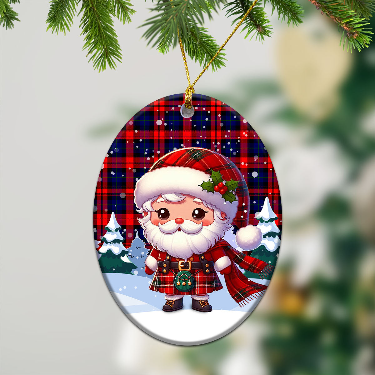 MacLachlan Modern Tartan Christmas Ceramic Ornament - Santa Claus In Kilt Style