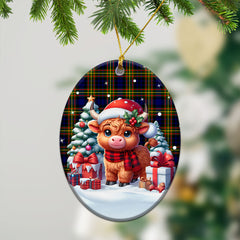 MacLellan Modern Tartan Christmas Ceramic Ornament - Highland Cow Winter Style