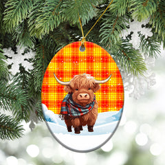 MacMillan Clan Tartan Christmas Ceramic Ornament - Highland Cows Snow Style