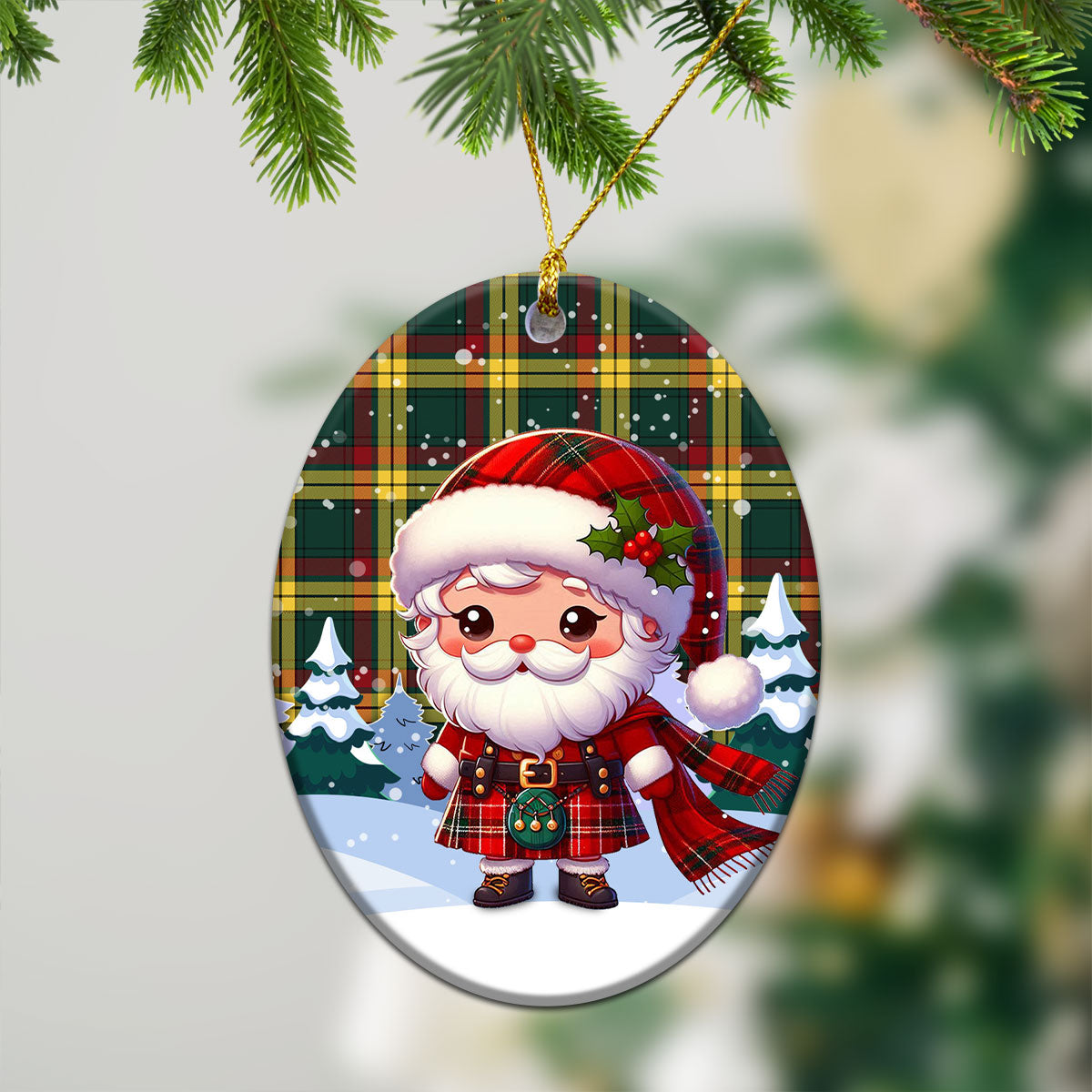 MacMillan Old Modern Tartan Christmas Ceramic Ornament - Santa Claus In Kilt Style