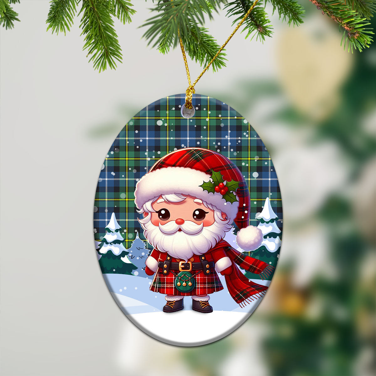 MacNeil of Barra Ancient Tartan Christmas Ceramic Ornament - Santa Claus In Kilt Style