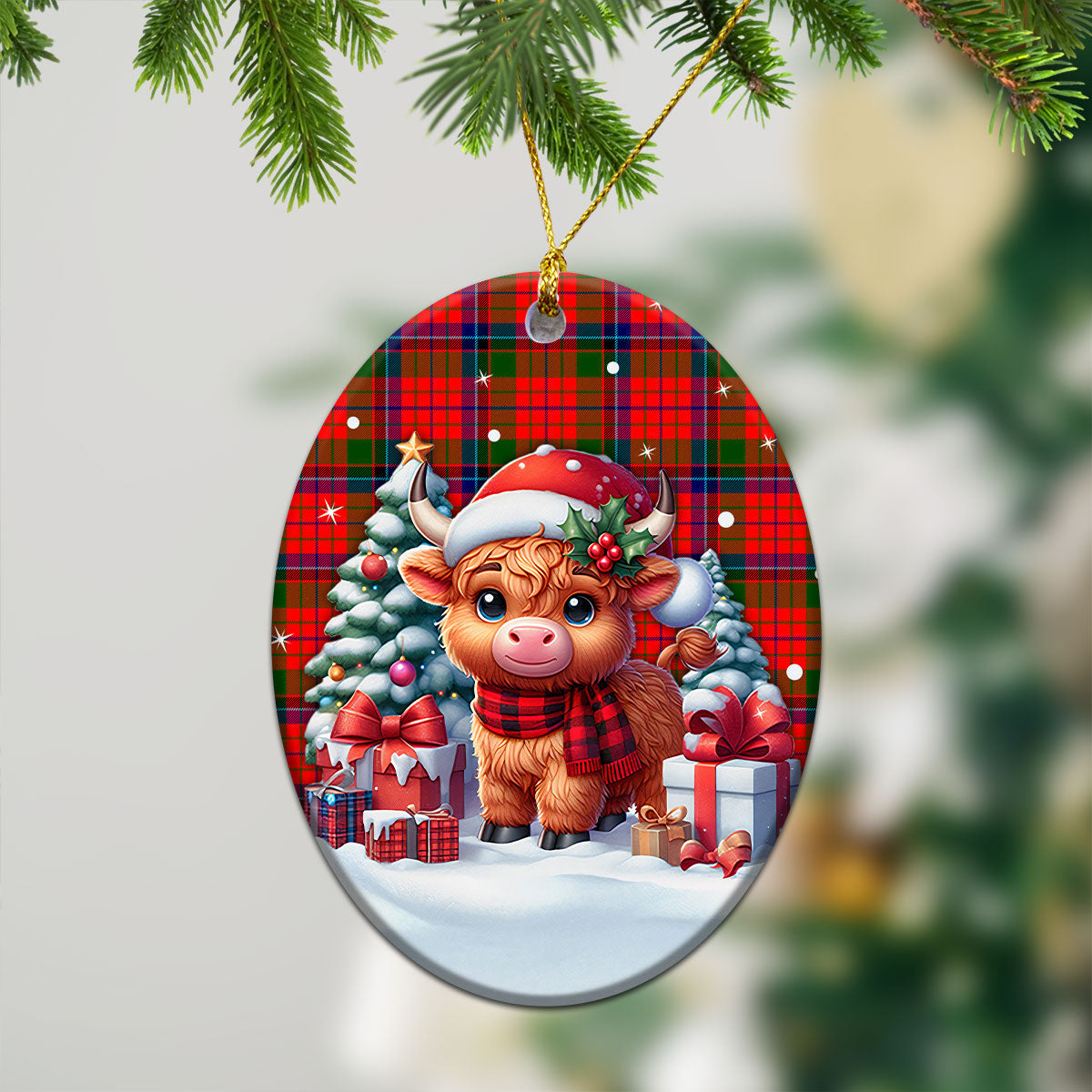 MacNicol (of Scorrybreac) Tartan Christmas Ceramic Ornament - Highland Cow Winter Style